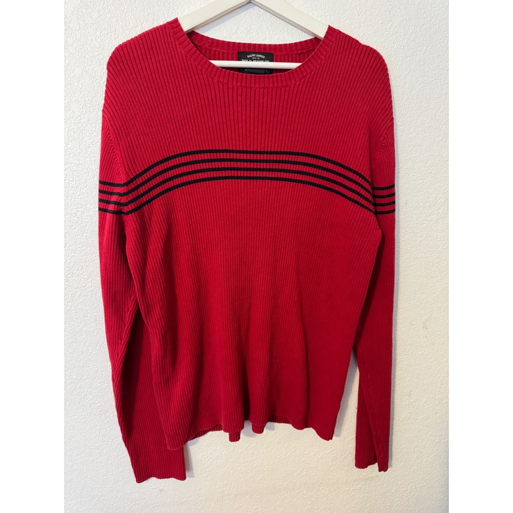 Ralph Lauren Polo Jeans Co. Mens Red Knit Striped Cotton‎ Sweater XXL
